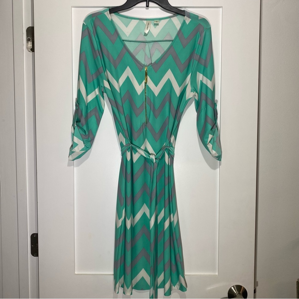 Tacera Green and White Sheath Dress with Dolman Sleeves Size Medium